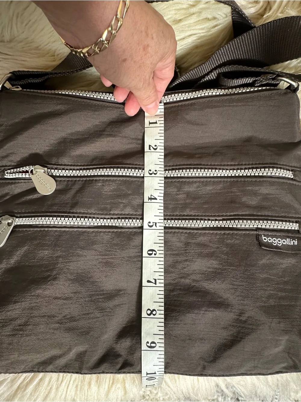 Baggallini light brown Nylon Crossbody with Triple Silver Zippers